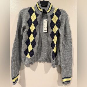 NWT Urban Outfitters Gray and Yellow Argyle Cardigan
